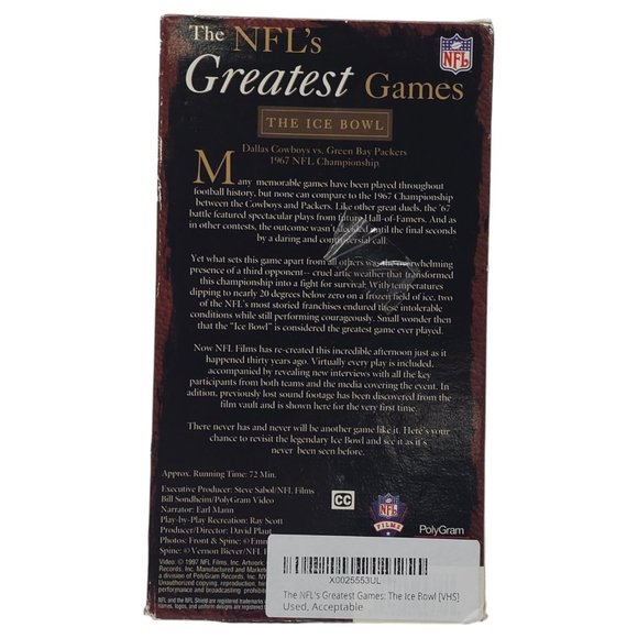 The NFLs Greatest Games The Ice Bowl VHS 1997 NFL's Films Cowboys Packers M14 - Picture 3 of 4